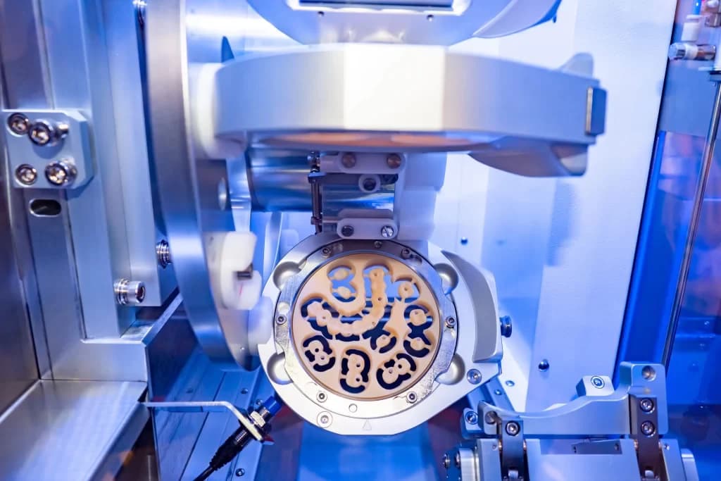 Zirconia crown being milled on the in-house CAD/CAM unit