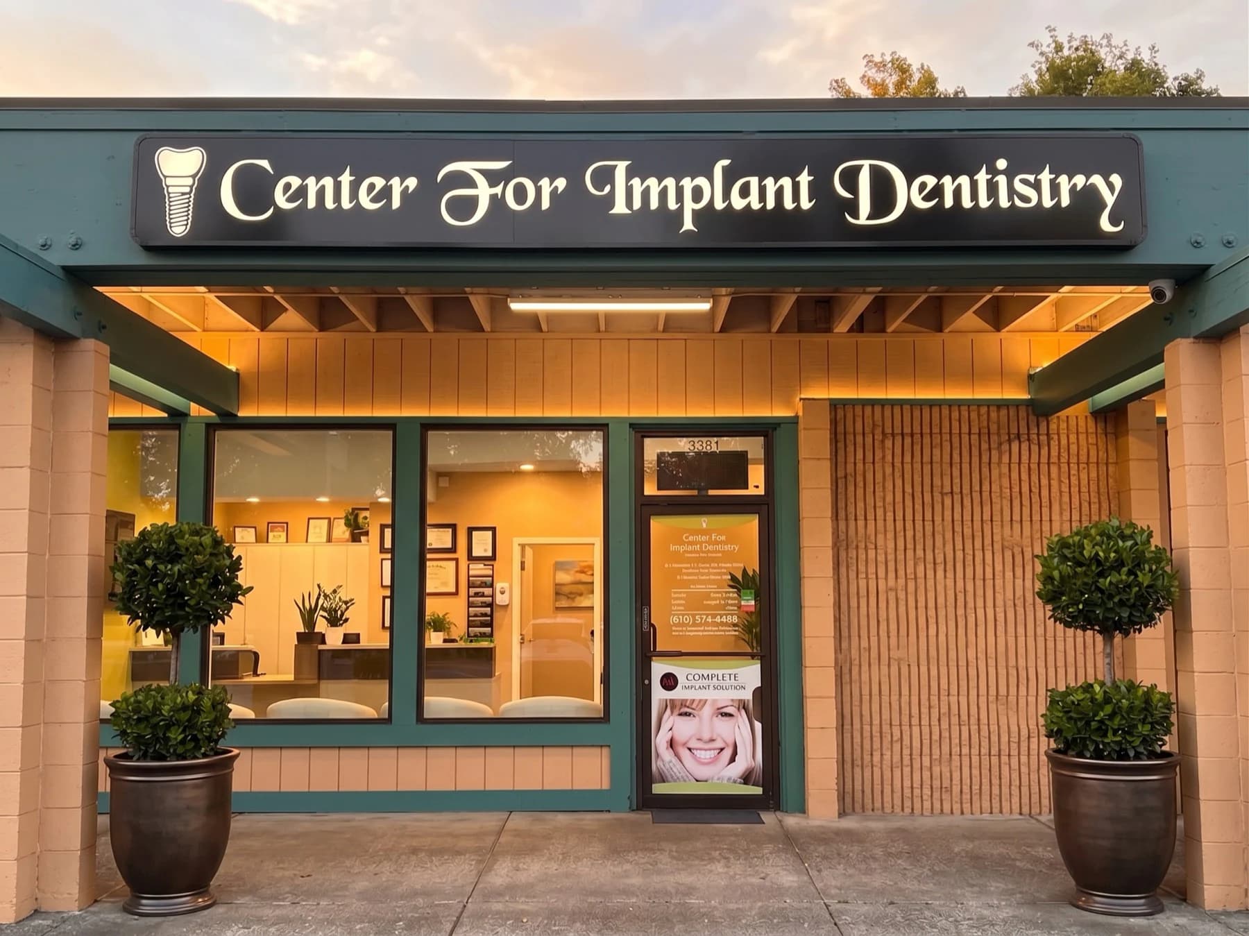 The Center for Implant Dentistry building at dusk