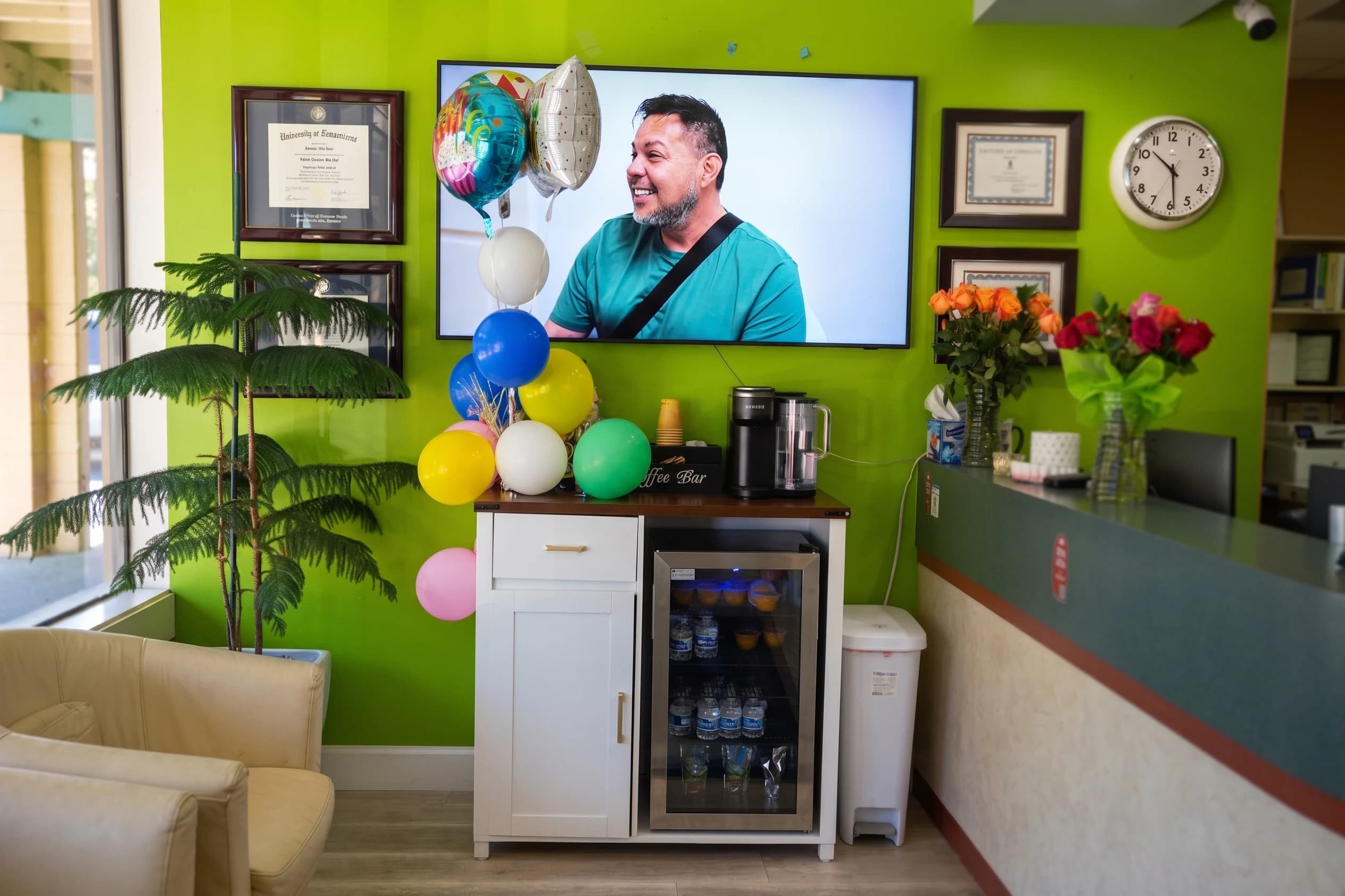 The bright reception and waiting area
